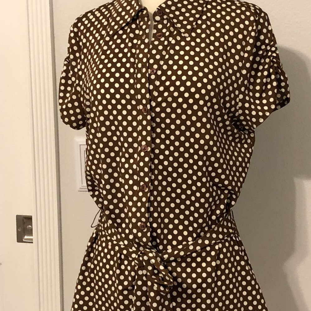 INC Brown/White Polka Dot Blouse Size XL